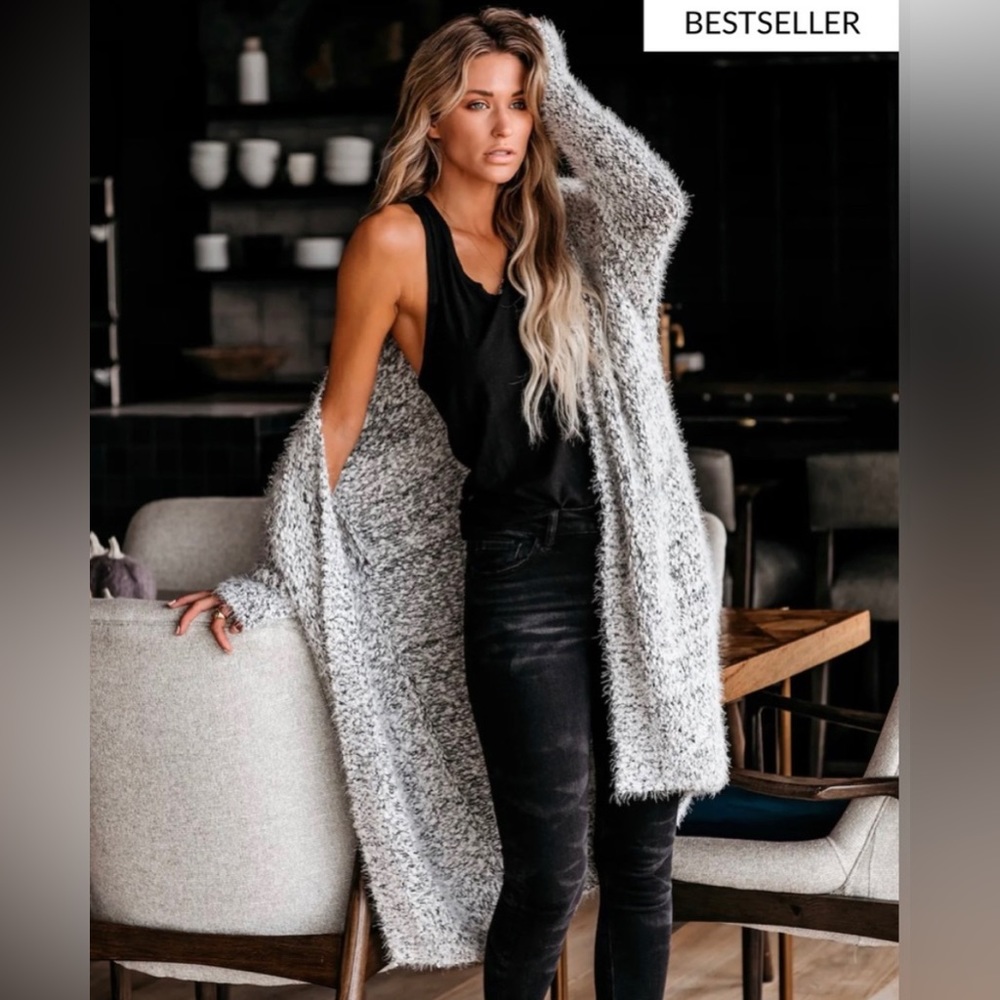 Vici - Hit the Slopes Pocketed Fuzzy Knit Cardigan